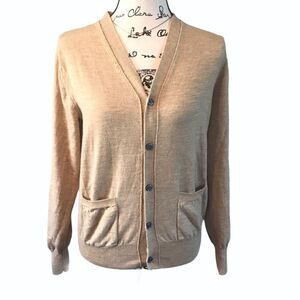 Club Monaco 100% wool Italian yarn tan cardigan
